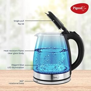 Pigeon by Stovekraft Crystal Glass Electric Kettle 1.8 litre with LED Illumination, Heat Resistant Pyrex 1500 Watt