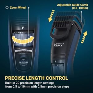 VGR V-052 Professional Hair Clippers Rechargeable Cordless Beard Hair Trimmer Haircut Kit with Guide Combs Brush USB Cord for Men Family