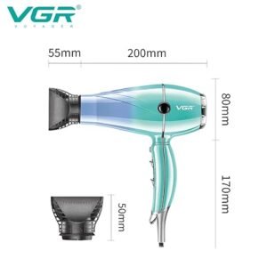 VGR V-452 Professional Salon Series Hair Dryer 2000-2400W AC Motor 3 Heat Setting Independent Cool Shot Styling Comb Nozzle Overheating Protection with Turbo Function & 2 Speed Setting