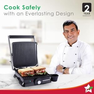 Wonderchef Sanjeev Kapoor Tandoor Family Size| Electric Contact Grill & Sandwich Maker| 3-in-1 Appliance|1600 Watt|180 Degree Grilling|Cool Touch Handle|Auto Shut Off|2 Year Warranty