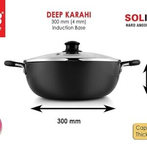 PNB Kitchenmate Solitaire Hard Anodised Deep Karahi 300 mm Induction Base (Thickness: 4 mm Capacity 5.8 LTR.) (Material: Aluminium)