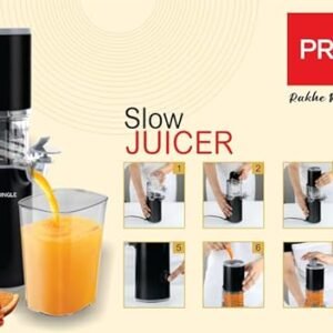 Pringle Easy Juice Cold Press Slow Juicer, Portable Slow Juicer, Compact Design, Less Oxidation, For Fresh Fruits & Vegetables, 130 W, 100% copper winding motor