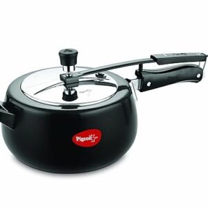 Pigeon by Stovekraft Amelia 7 Ltrs Amelia Induction Base Aluminium Inner Lid Pressure Cooker, 7 Litres, Black