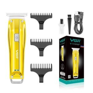 VGR V-955 Professional Rechargeable cordless Hair Trimmer with Stainless steel Blades, USB Charging cable, 3 Guide Combs for men Runtime: 100 mins, 500 mAh Li-ion Battery, Gold