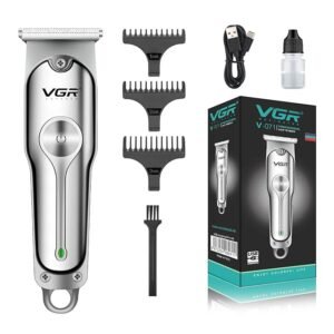 VGR V-071 Cordless Professional Hair Clipper Runtime: 120 Min Trimmer For Men With 3 Guide Combs (Silver) Standard, Battery Powered, 1 Count